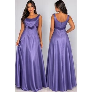 Davids Bridal Purple Bridesmaid Empire Waist Dress Satin Bow Formal Gown Size 12